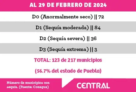 En menos de un mes, incrementó el número de municipios de Puebla con sequía: Conagua