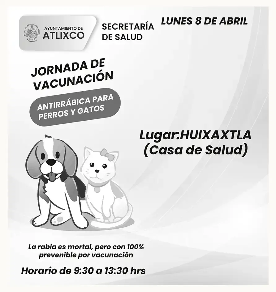 Continúa vacunación antirrábica por colonias y comunidades de Atlixco