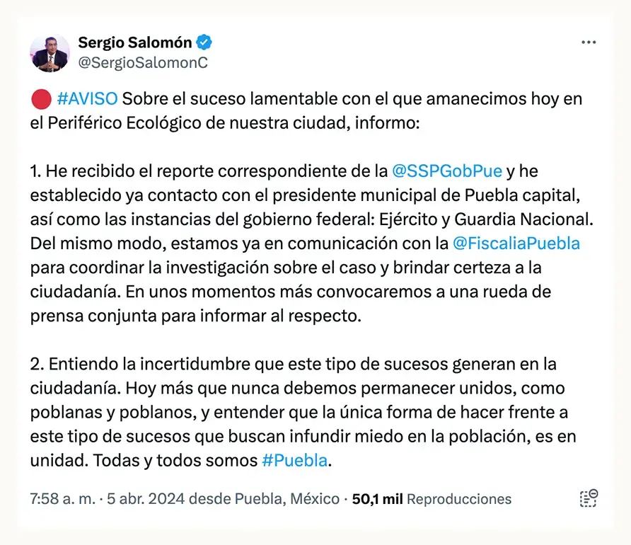 Abandonan cuerpos dentro de un auto en Periférico Ecológico de Puebla 