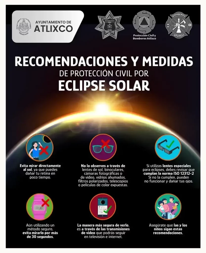 PC Atlixco emite varias recomendaciones ante el próximo eclipse solar