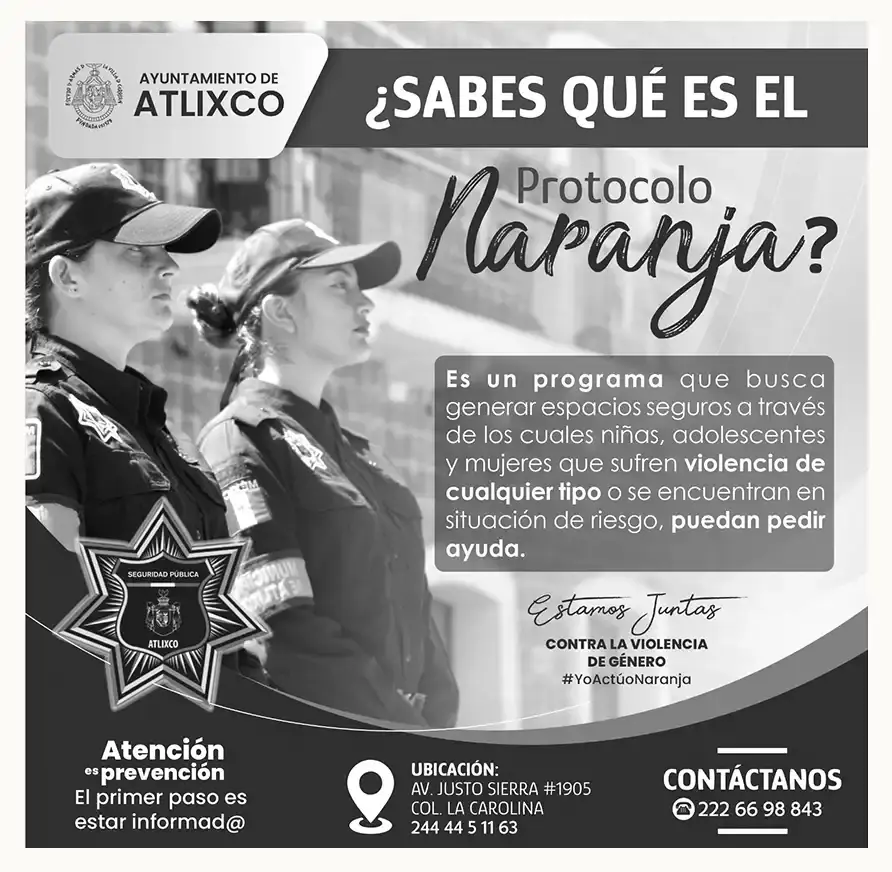 Conoce el protocolo naranja para atenderla violencia contra las mujeres en Atlixco