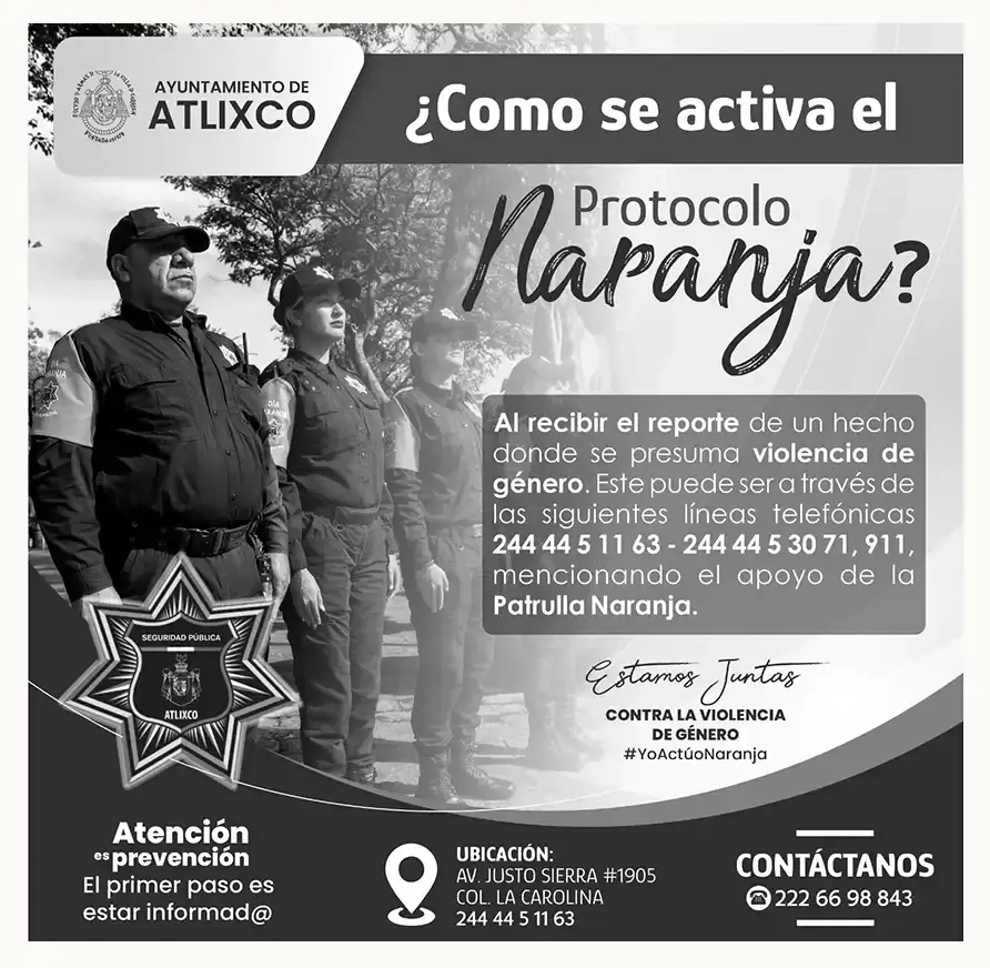 Conoce el protocolo naranja para atenderla violencia contra las mujeres en Atlixco