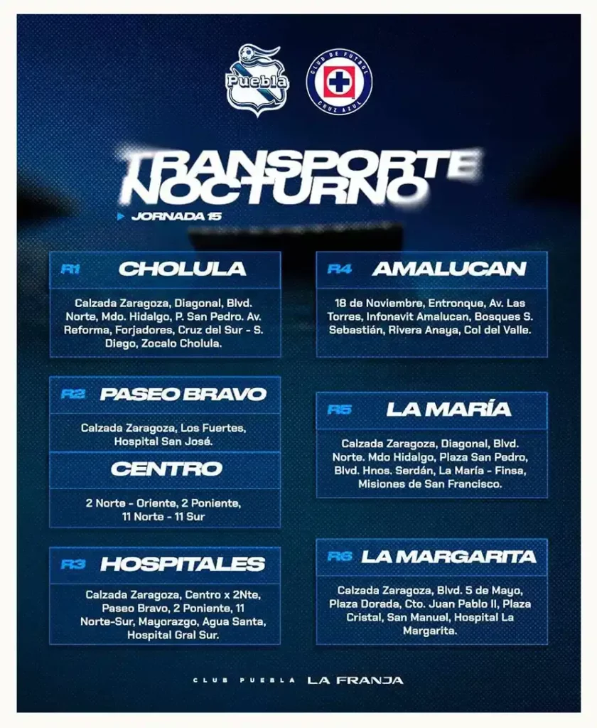 Club Puebla anuncia transporte nocturno para el duelo ante Cruz Azul de la jornada 15