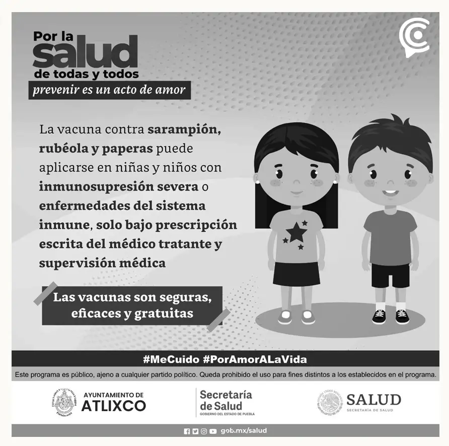Secretaría de Salud lleva a cabo campaña de vacunación vs sarampión y rubeóla en Atlixco