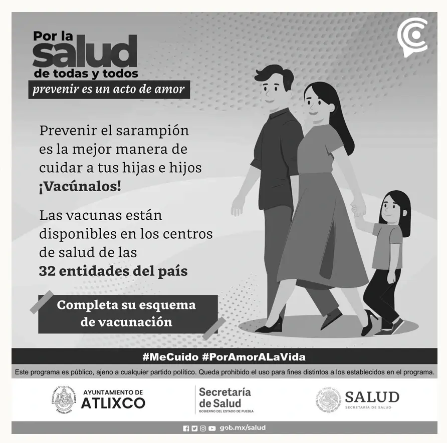 Secretaría de Salud lleva a cabo campaña de vacunación vs sarampión y rubeóla en Atlixco
