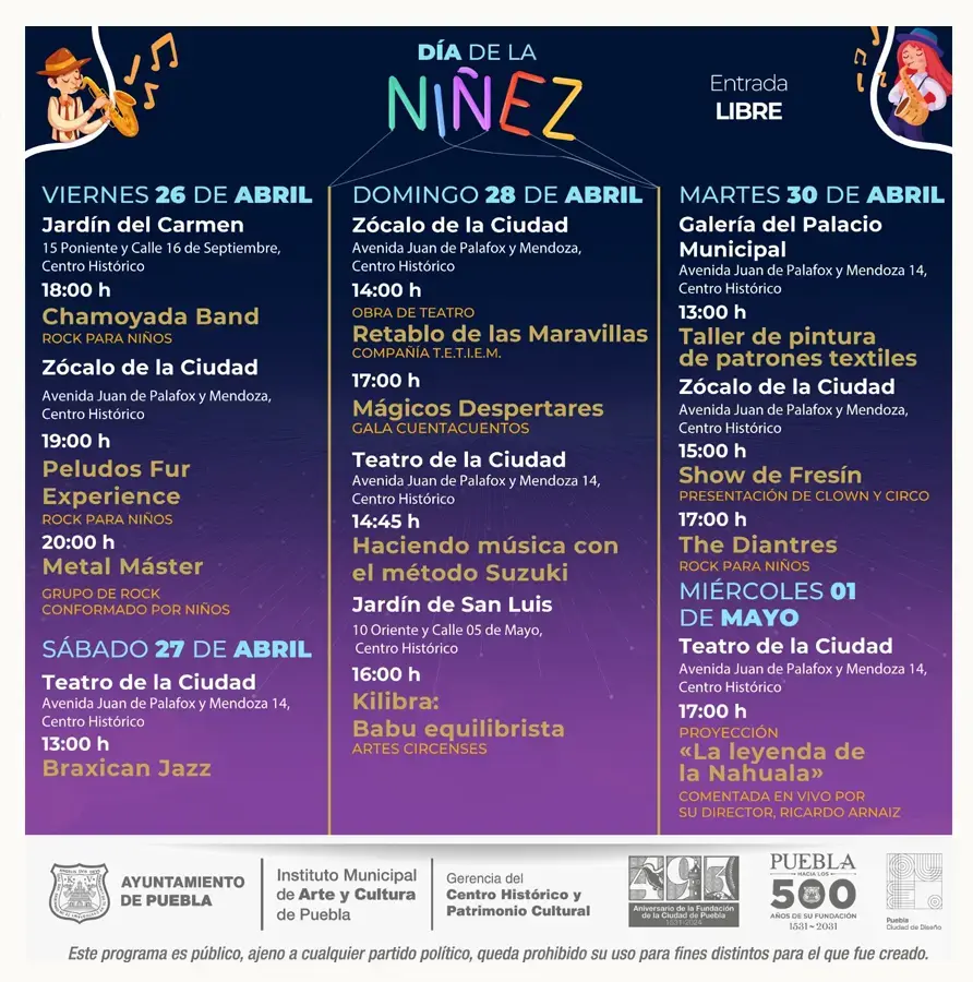 Ayuntamiento de Puebla informa actividades para el Día de la Niña y el Niño