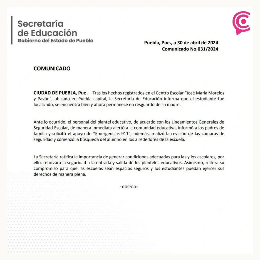 Aparece estudiante del Centro Escolar Morelos de Puebla, escapó del bullying de compañero