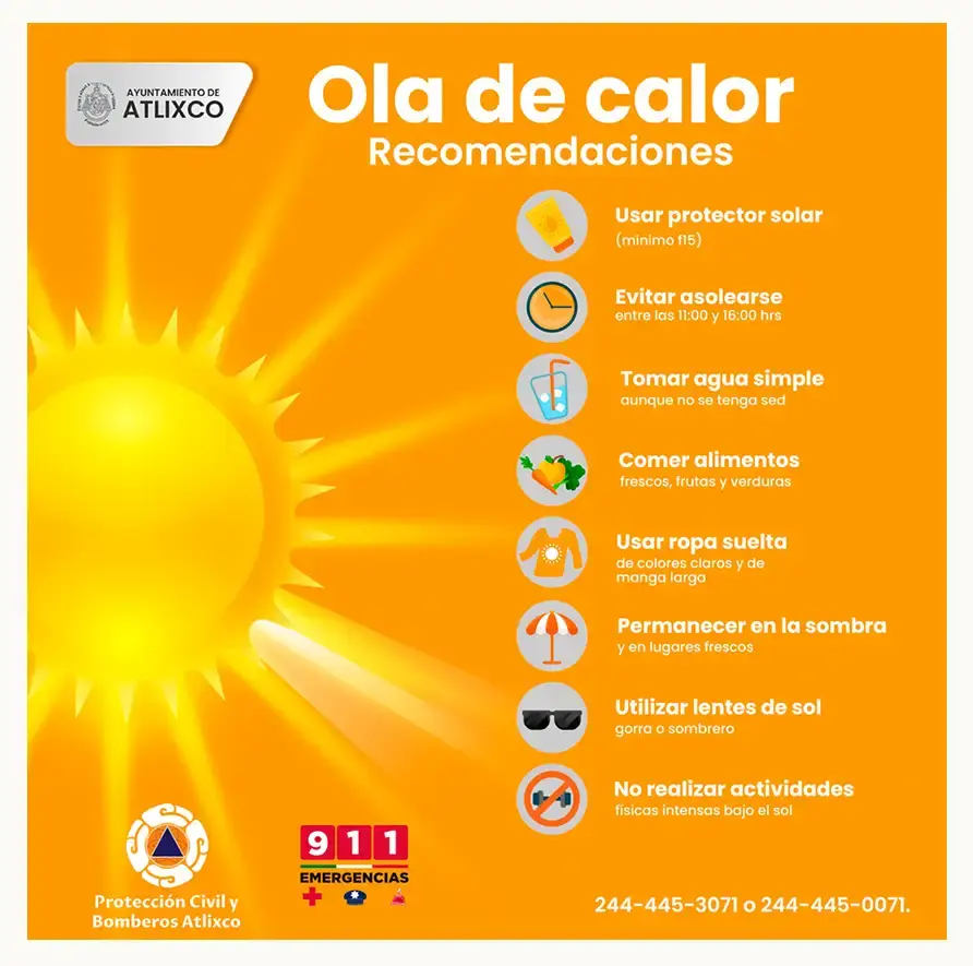 Continuarán las altas temperaturas, PC de Atlixco emite recomendaciones para prevenir golpe de calor