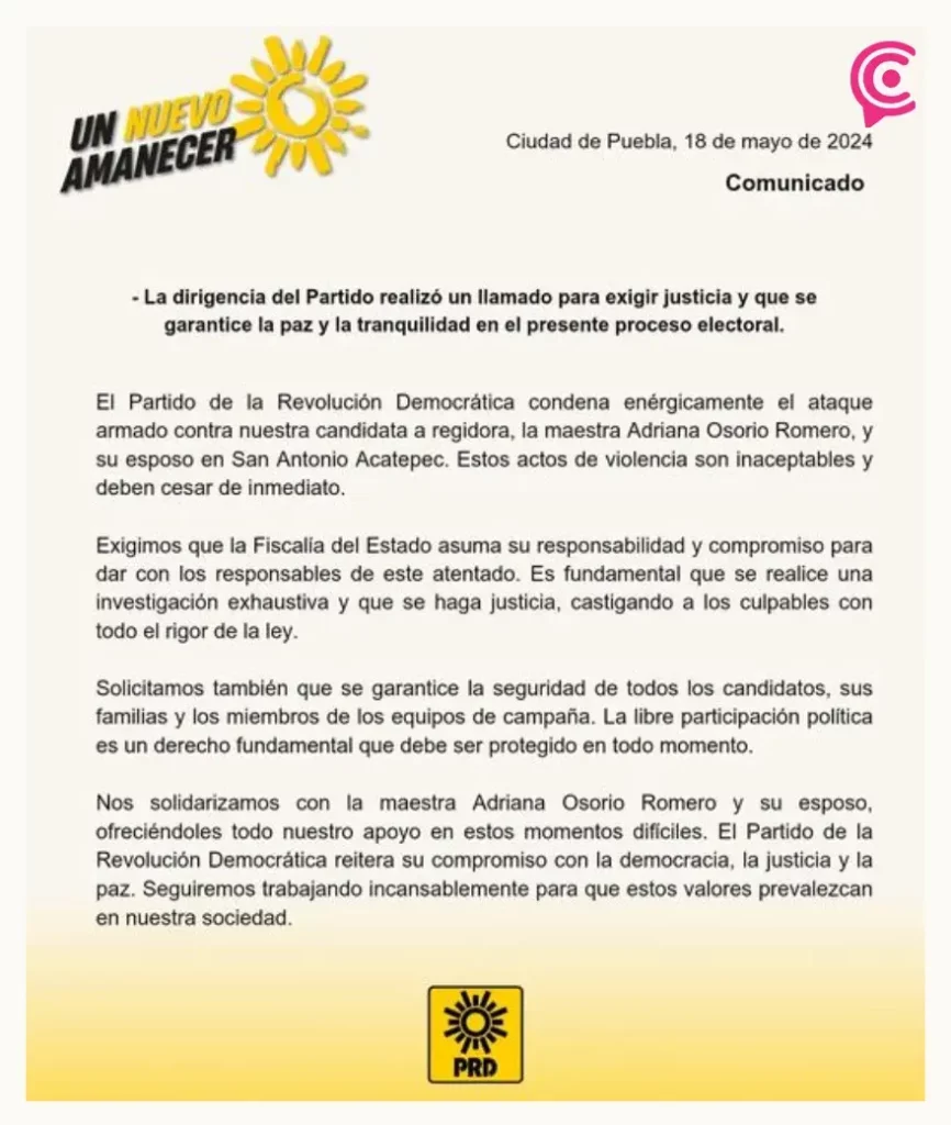 Atacan a balazos a candidata a regidora del PRD en Zoquitlán, Puebla