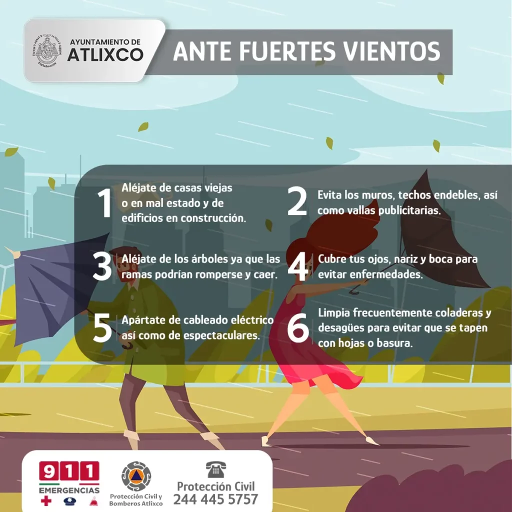 Protégete de vientos de gran intensidad; PC Atlixco comparte algunas recomendaciones