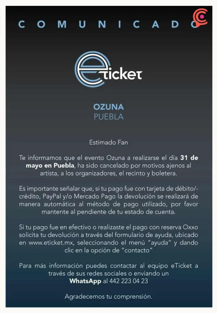 Ozuna cancela concierto en Puebla; así puedes solicitar tu reembolso   