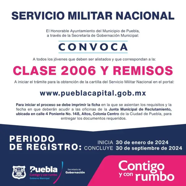 Invita Ayuntamiento de Puebla a tramitar la cartilla militar