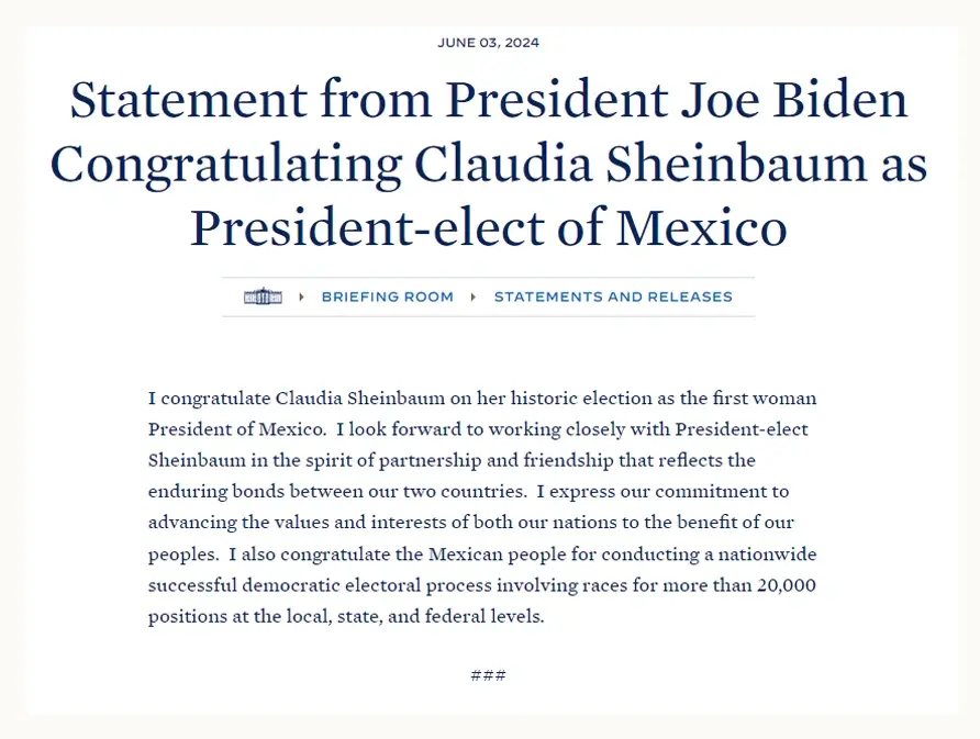 Líderes mundiales felicitan a Claudia Sheinbaum, la primer presidenta de México