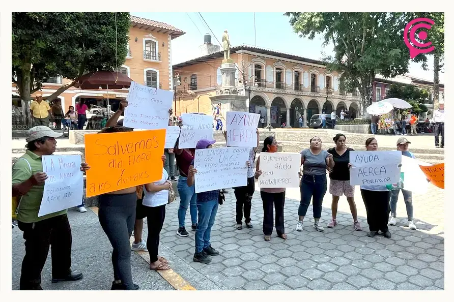 Con manifestación, habitantes de Huauchinango piden ayuda al Gobierno de Puebla por incendio forestal 