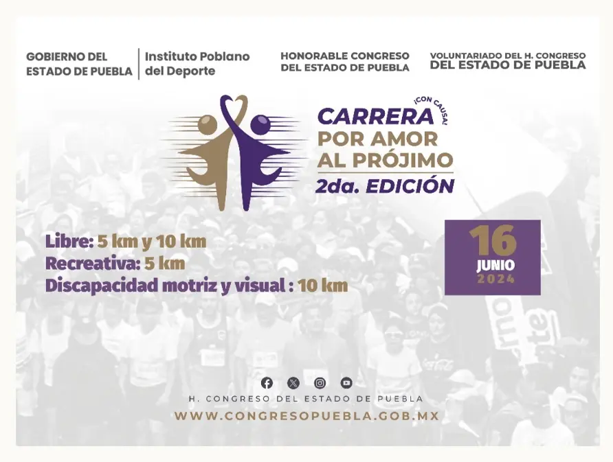 Únete a la carrera con causa “Por Amor al Prójimo” del Congreso Estatal el 16 de junio