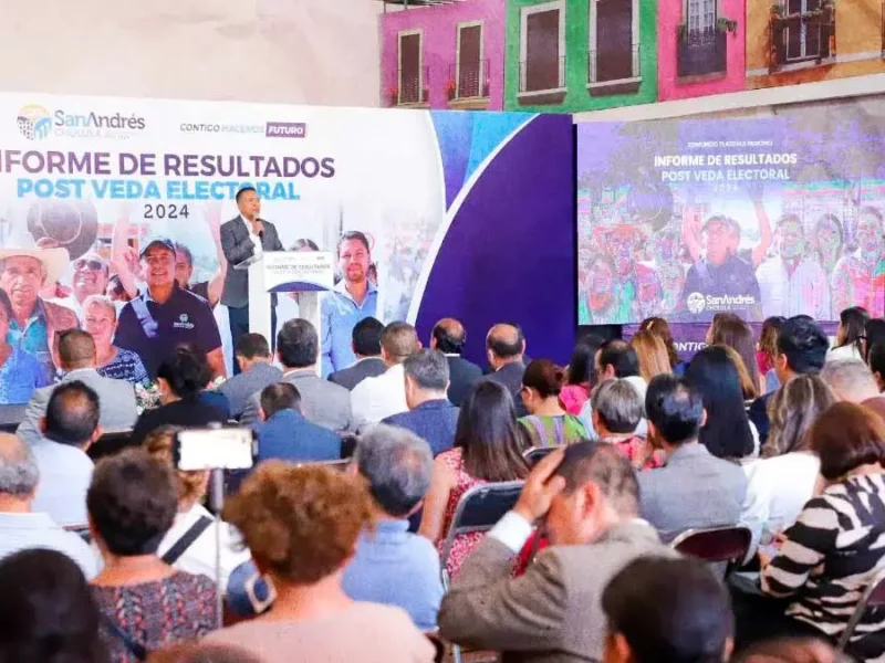 Edmundo Tlatehui realiza informe de resultados en Salud, Seguridad y Educación en San Andrés Cholula