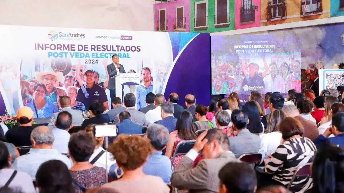Edmundo Tlatehui realiza informe de resultados en Salud, Seguridad y Educación en San Andrés Cholula