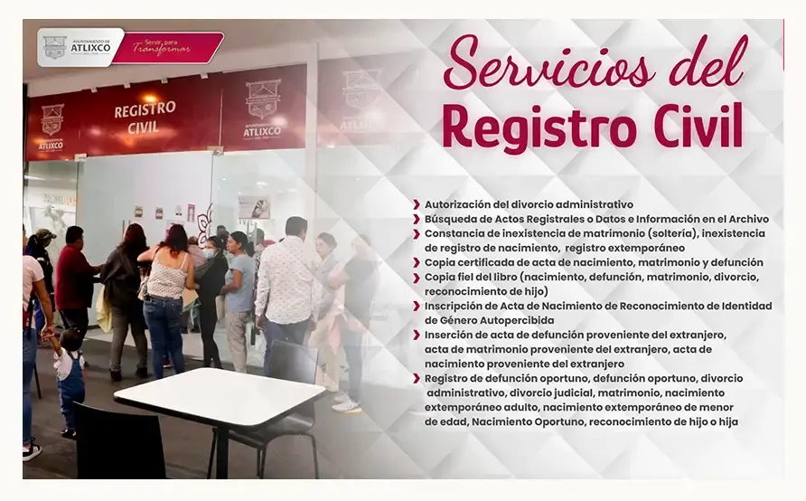 Conoce los servicios que ofrece el registro civil para las y los atlixquenses