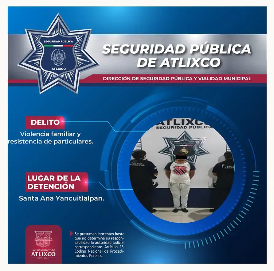 Seguridad Pública de Atlixco logra detenciones por diferentes robos