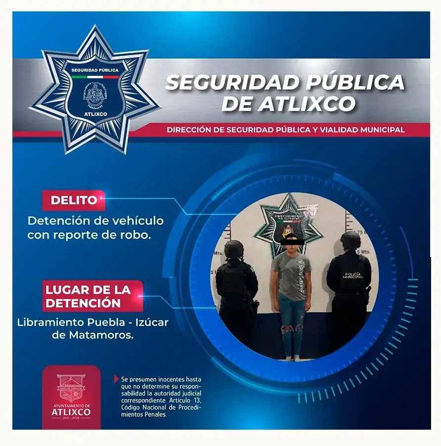 Policía de Atlixco recupera vehículo robado gracias a lectora de placas