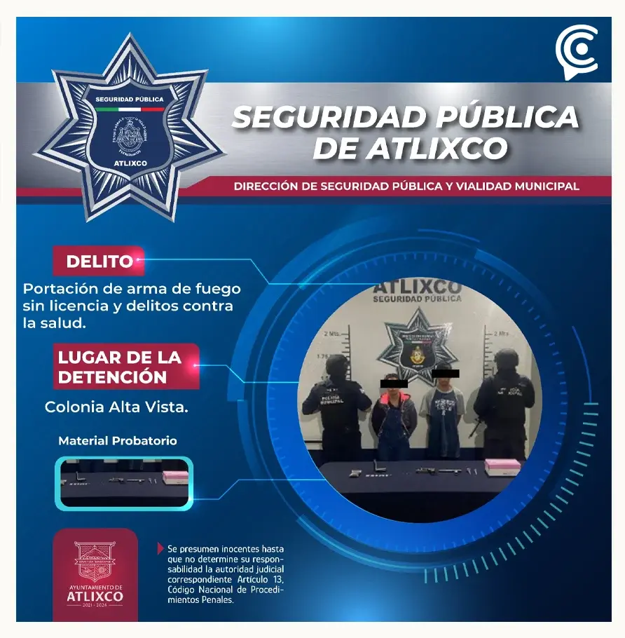 Secretaría de seguridad pública de Atlixco abate delincuencia con diversas aciones: detuvo a 6