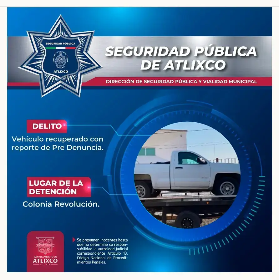 Recuperación de auto robado, dos detenidos por fraude y robo logra policía de Atlixco
