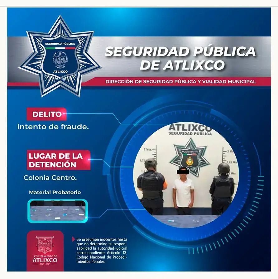Recuperación de auto robado, dos detenidos por fraude y robo logra policía de Atlixco
