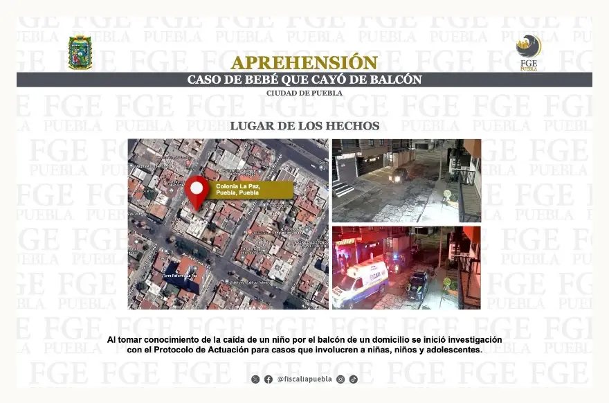 Detienen a la mamá del niño que cayó de un balcón en La Paz, Puebla