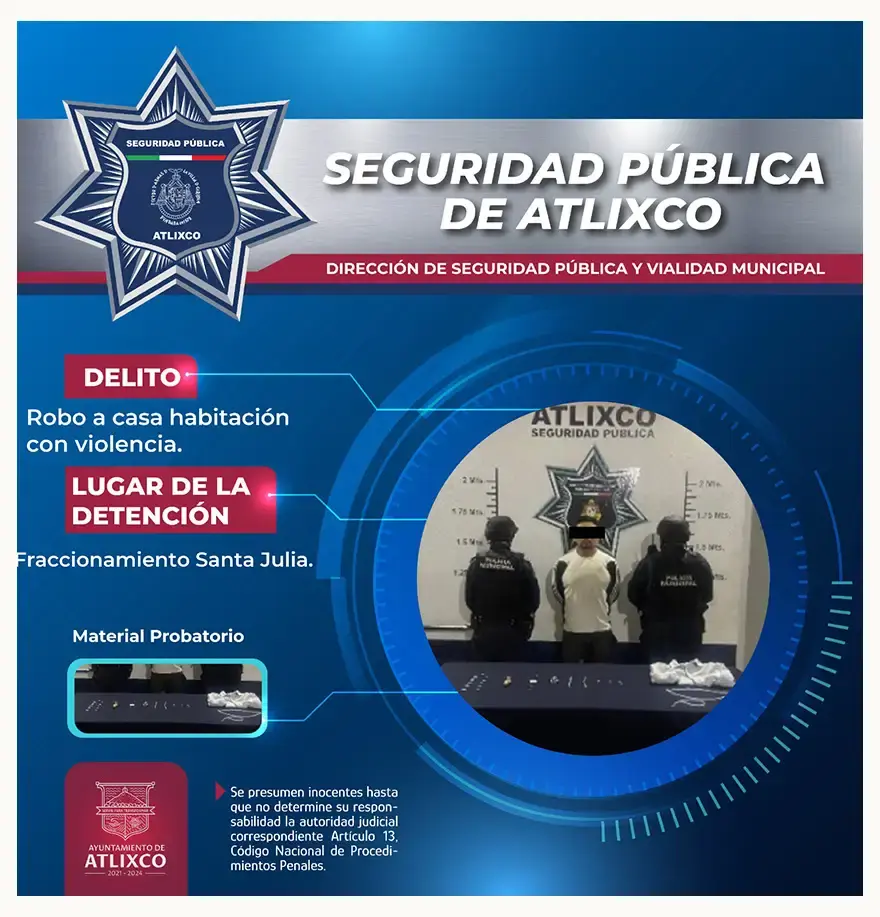 Policías de Atlixco frustran robo a casa habitación y recuperan auto robado