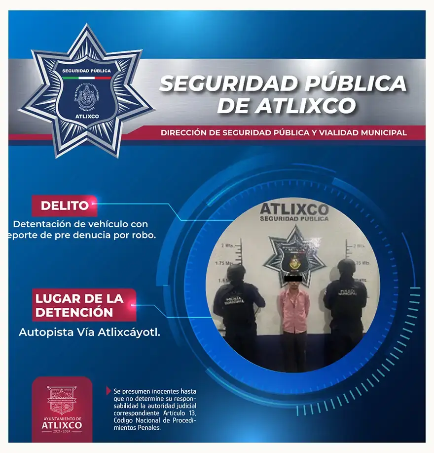 Policías de Atlixco frustran robo a casa habitación y recuperan auto robado