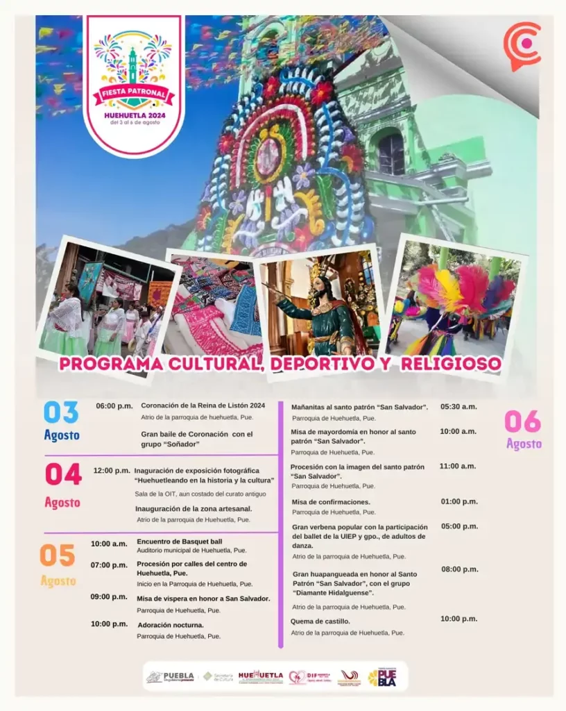 Anuncia municipio de Huehuetla, en Puebla, su Fiesta Patronal 2024 en honor a San Salvador