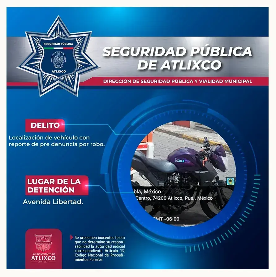 Policía de Atlixco localiza vehículos con reporte de robo