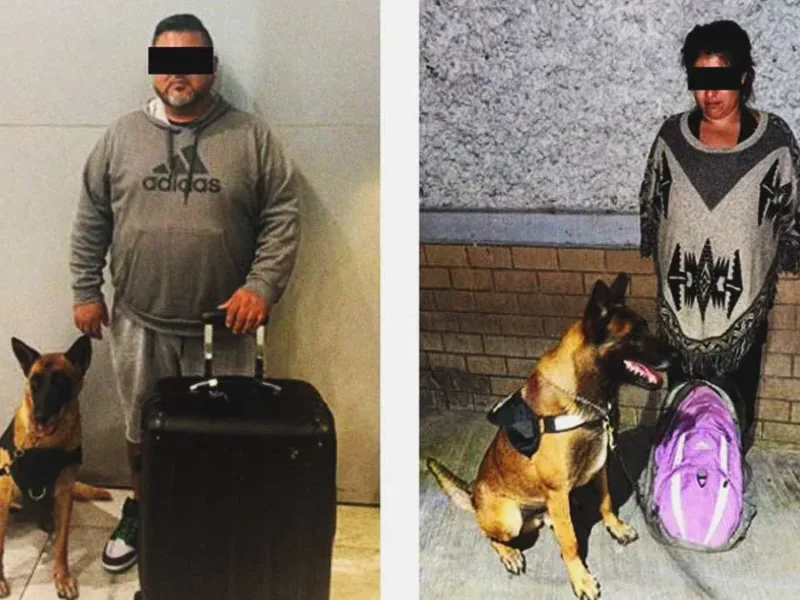 Hombre con maleta / mujer con mochila.