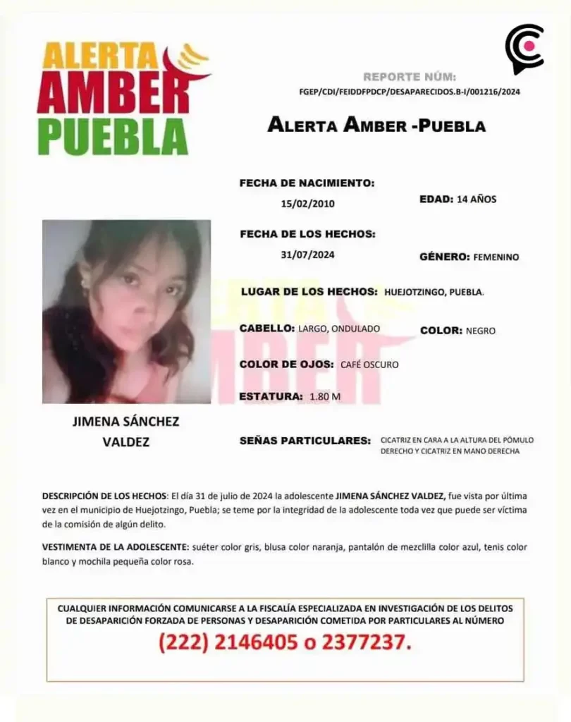 Buscan a Jimena, desapareció en Huejotzingo; temen que sea víctima de trata