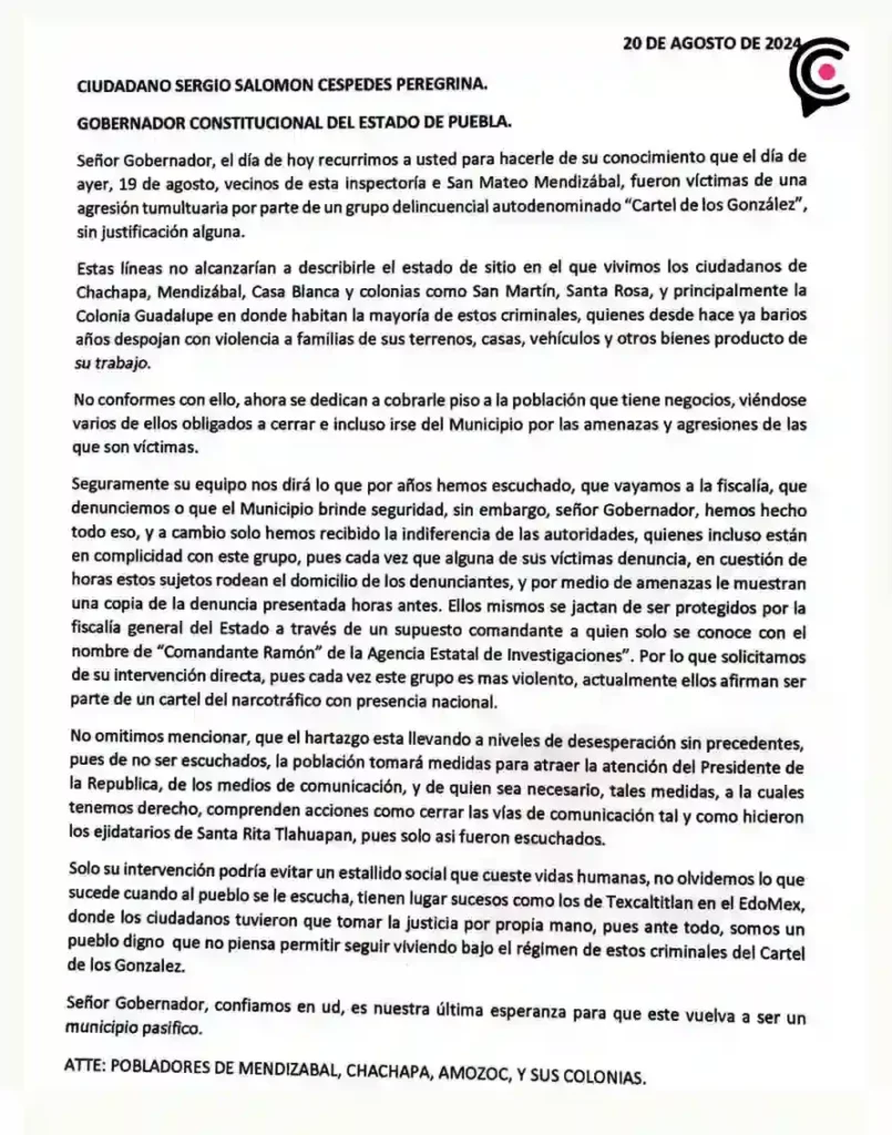El Cártel de “Los González” extorsiona a comerciantes de Amozoc