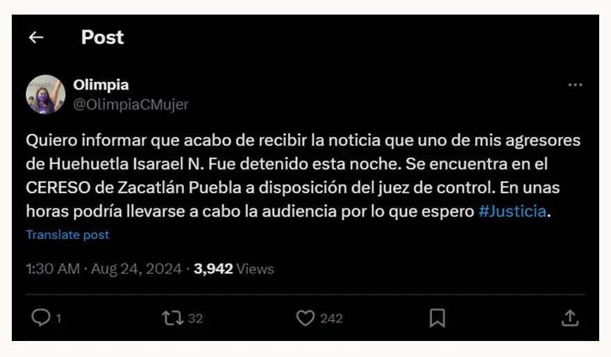 Detienen nuevamente al agresor de Olimpia Coral en Huehuetla, Puebla