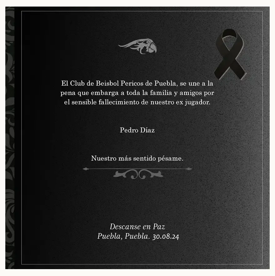 Pericos de Puebla lamentó el fallecimiento de su exjugador Pedro Díaz