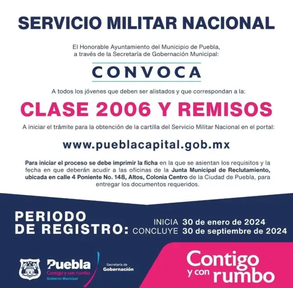 Se mantiene abierta la convocatoria para tramitar la cartilla militar en Puebla capital