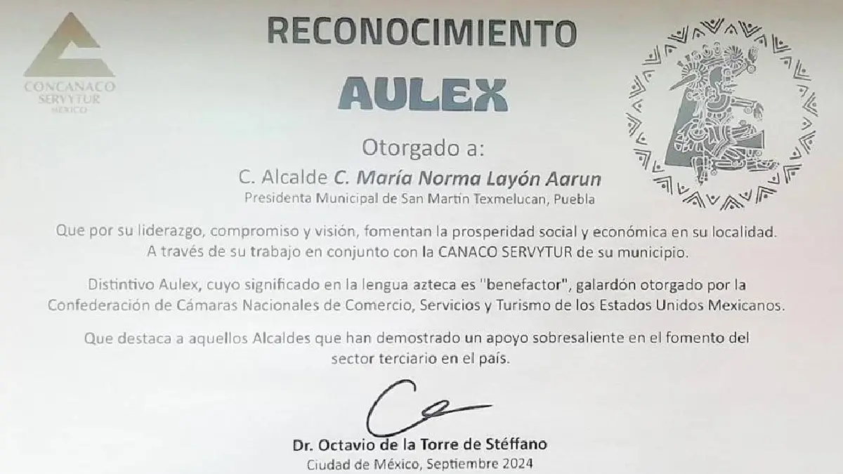 Norma Layón agradece a CONCANACO SERVYTUR por el galardón otorgado al gobierno municipal de San Martín Texmelucan