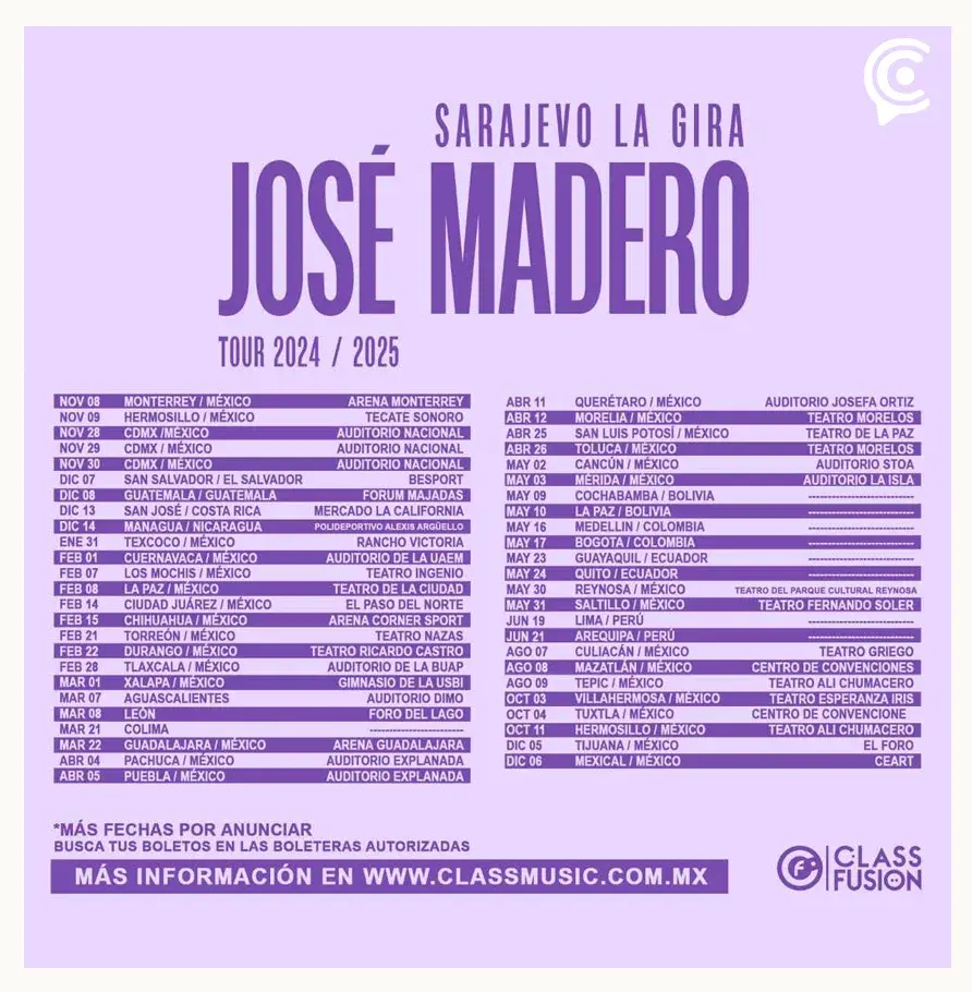 José Madero llegará a Puebla en 2025 con su gira “Sarajevo” 
