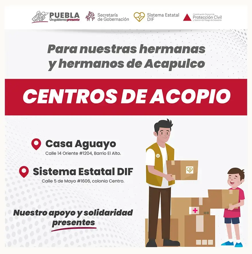 Gobierno de Puebla habilita dos centros de acopio para damnificados de Guerrero