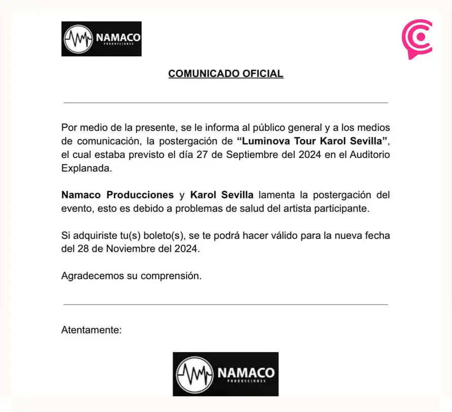 Karol Sevilla pospuso su concierto en Puebla, esta será la nueva fecha