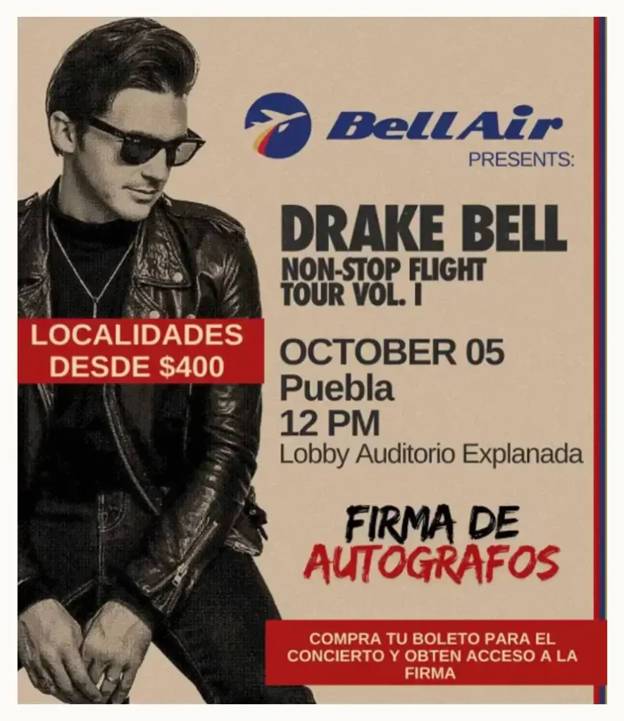 Así puedes asistir a la firma de autógrafos de Drake Bell en Puebla 