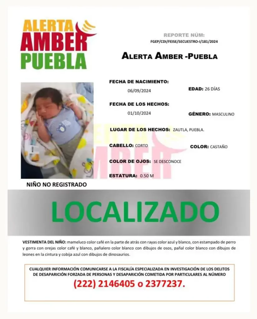Encuentran vivo al bebé robado en Zautla; estaba dentro de un auto