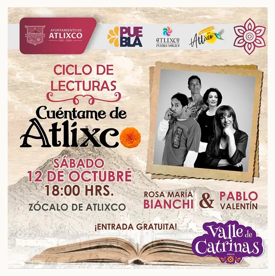 Rosa María Bianchi y Pablo Valentín, los nuevos relatores del ciclo de lecturas "Cuéntame Atllixco"