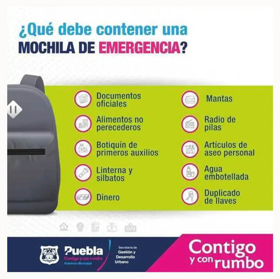 Auntamiento de Puebla promueve la cultura de la prevención con la mochila de emergencia