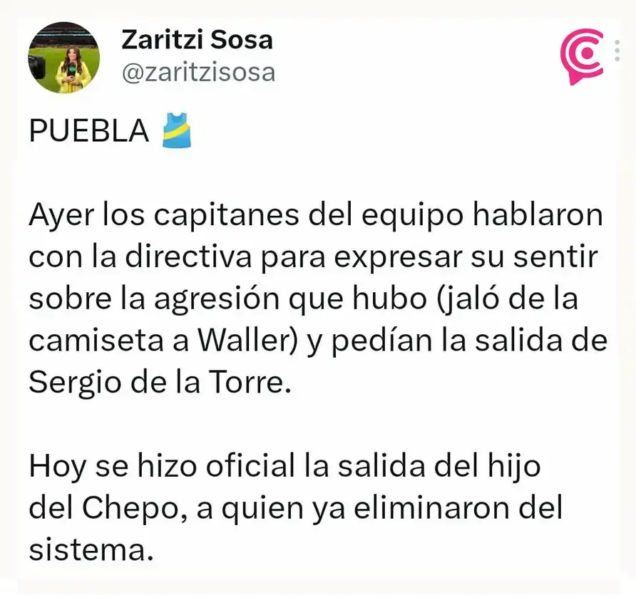 Club Puebla despide a Sergio de la Torre tras agredir a Facundo Waller 