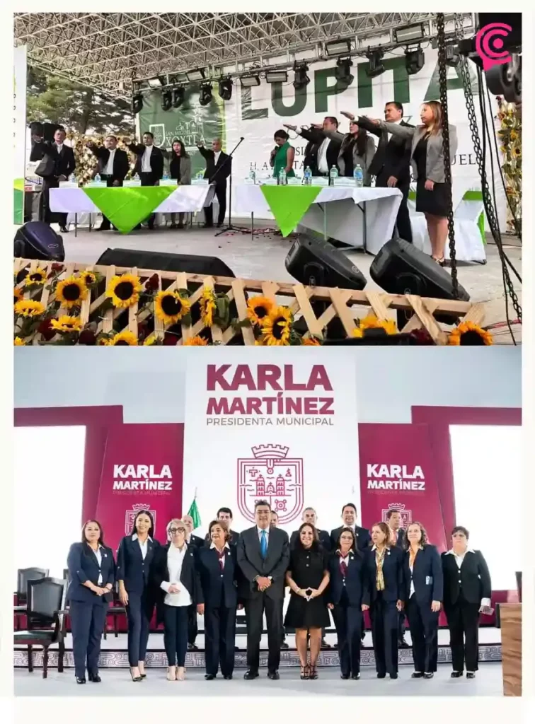 Alcaldes de Puebla violan la Ley de Imagen con colores partidistas en toma de protesta