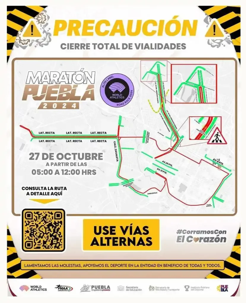 Cierres viales por el Maratón Puebla 2024; checa las rutas alternas
