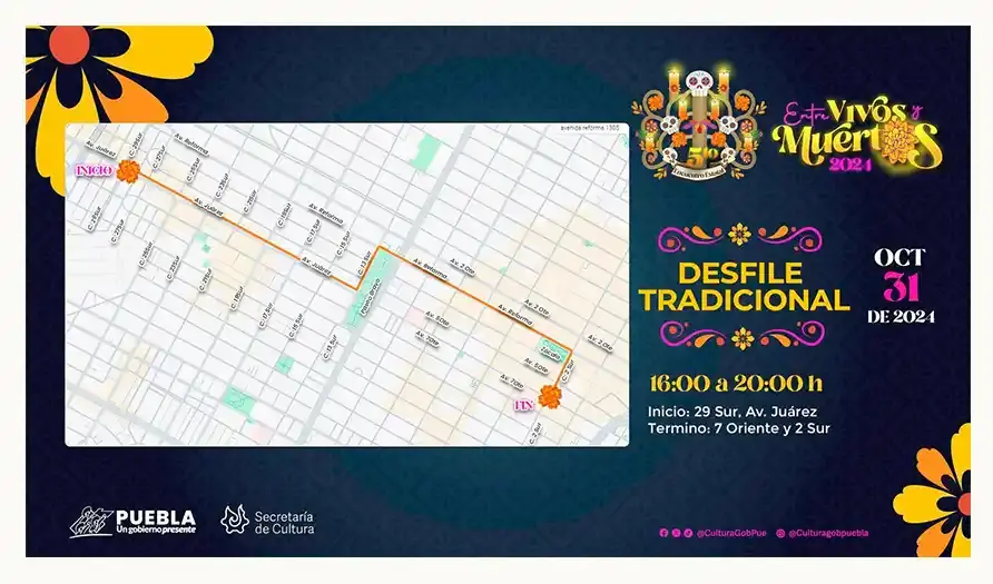 Esta será la ruta del Desfile de Día de Muertos 2024 en Puebla